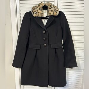 Kate Spade Black Trench Coat with Faux Fur Collar